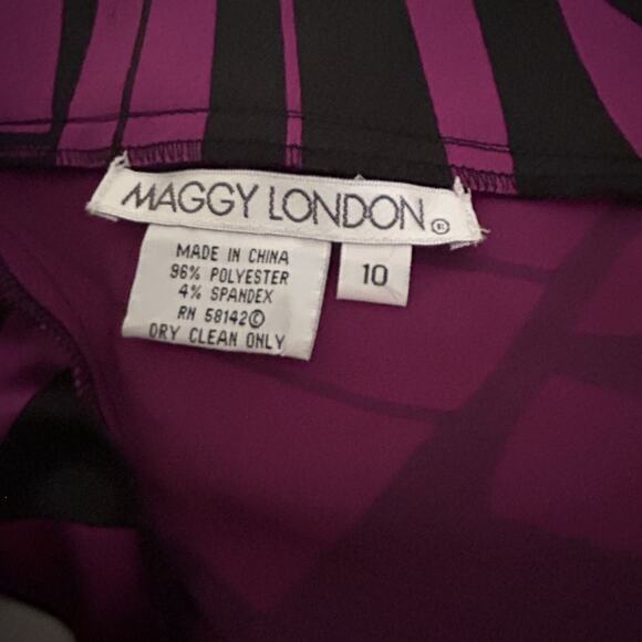 MAGGY LONDON Women’s Purple Black Sheath Ruched Midi Cocktail Dress Size 10 - Picture 15 of 15